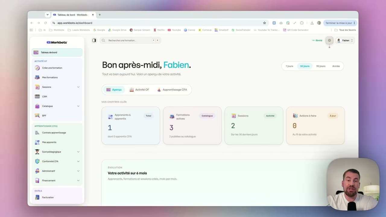 Fabien présente le tableau de bord de Workbots
